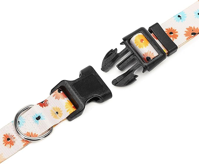 Adjustable Dog Collar with Patterns, Ultra Comfy Soft Nylon Breathable Pet Collar for Small Medium Large Dogs (L, Floral Daisy)