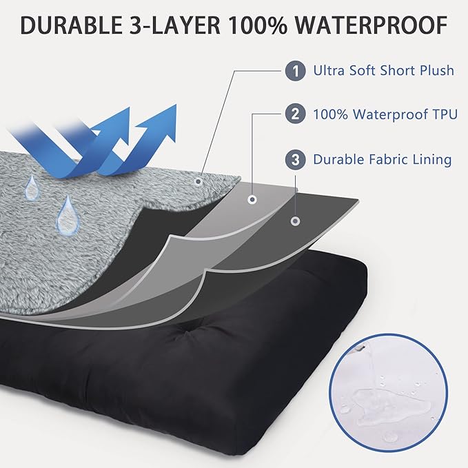 Dog Crate Bed Waterproof Deluxe Plush Dog Beds with Removable Washable Cover Anti-Slip Bottom Pet Sleeping Mattress for Large, Medium, Jumbo, Small Dogs, 47 x 29 inch, Gray