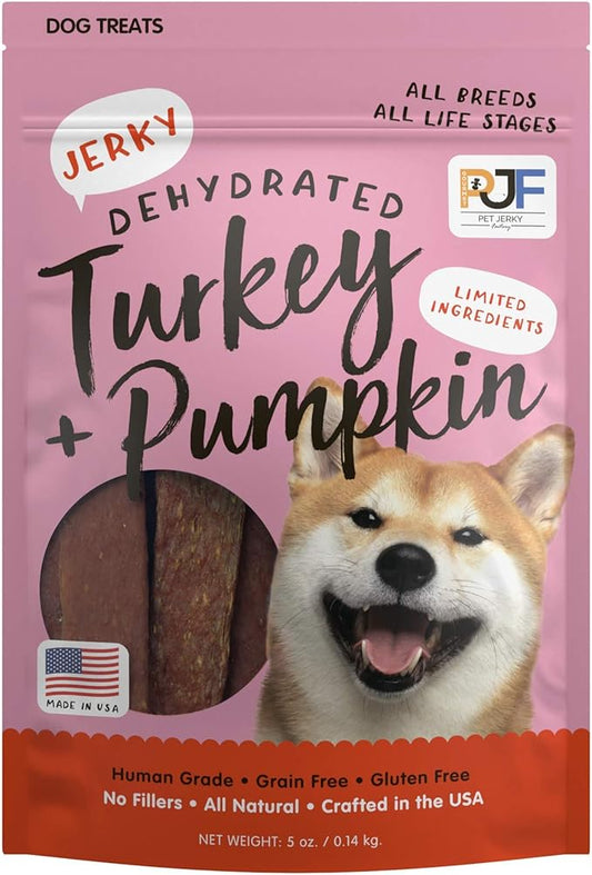 Pet Jerky Factory Premium Turkey and Pumpkin 5 oz. Dog Jerky Treats | 100% Human Grade | USA Made | High Protein | Grain Free | Limited Ingredients | No Filler | BHA-BHT Free | Soft-Tender