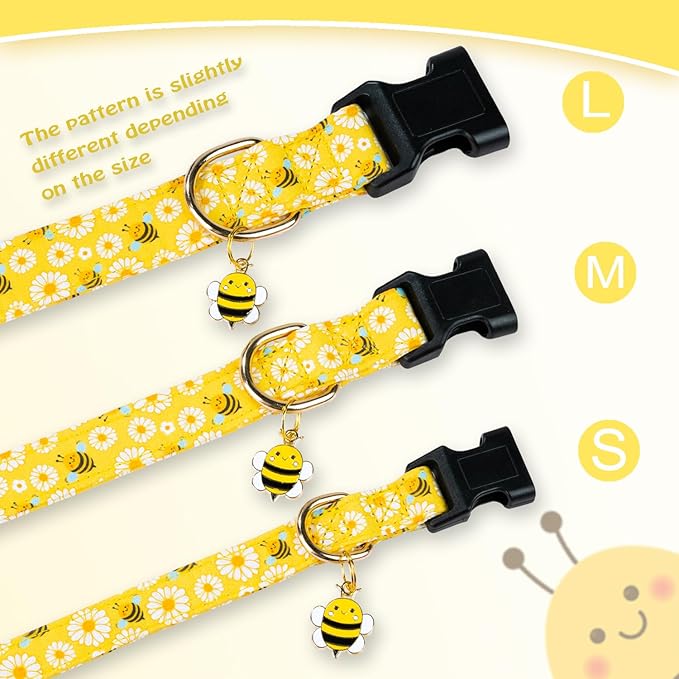 Cute Cotton Dog Collar for Small Medium Large Dogs Special Design Cute Yellow Bee Dog Collar for Boy Girl Dogs Soft Adjustable Bees Puppy Collars for Male Female Dogs Pet Collar