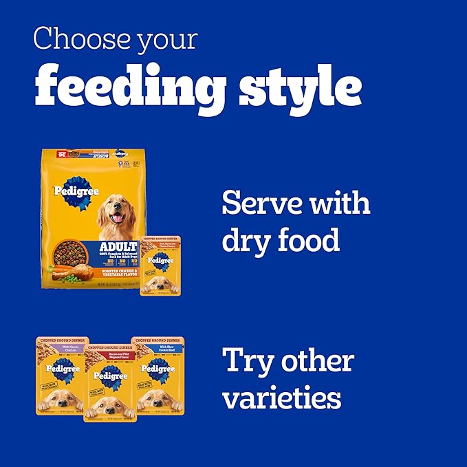 PEDIGREE CHOPPED GROUND DINNER Adult Soft Wet Dog Food Variety Pack, 3.5 Ounce - 18 Count (Pack of 1)