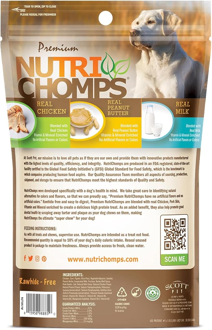 NutriChomps Dog Chews, 5-inch Twists, Easy to Digest, Rawhide-Free Dog Treats, 15 Count, Real Chicken, Peanut Butter and Milk Flavors, Bundle of 2, Brown, red, Cream (NT051V-2)