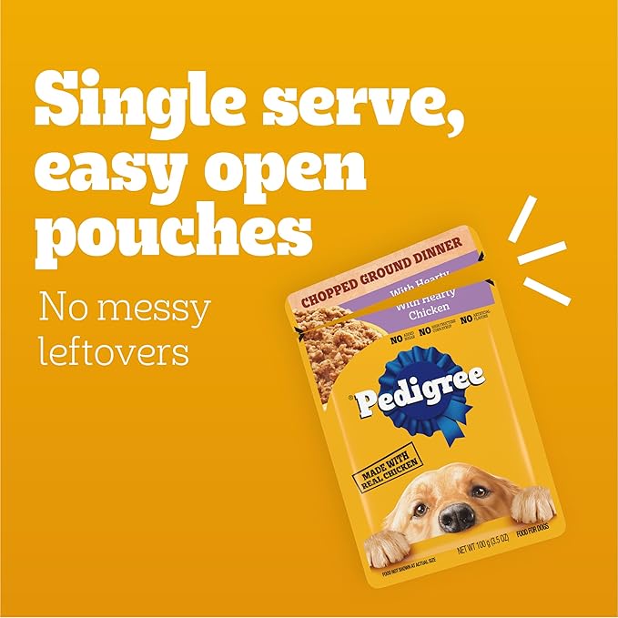 PEDIGREE CHOPPED GROUND DINNER Adult Soft Wet Dog Food With Hearty Chicken, 3.5 oz Pouches, 16 Pack