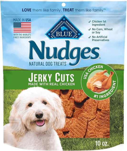 Blue Buffalo Nudges Jerky Cuts Dog Treats, Made in the USA with Natural Ingredients, Chicken, 10-oz Bag