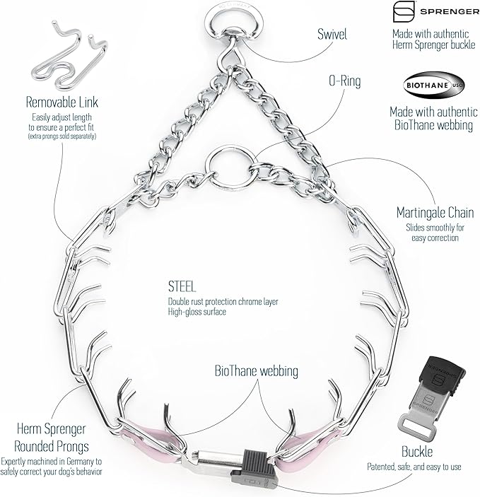 Herm Sprenger Chrome Plated Steel Dog Collar with Quick Release ClicLock Buckle and Biothane Insert Training Collar for Dogs Made in Germany (Pastel Purple, 23in x 3.2mm(Neck Size up to19-20in))