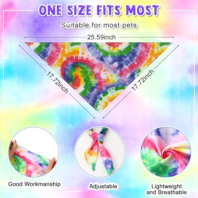 Amylove 120 Pcs Dog Bandanas Bulk Holiday Triangle Dog Pack Puppy Kerchief Bandana Adjustable Pet Scarf for Pet Cat Costume Accessories Decor Summer(Tie Dye)