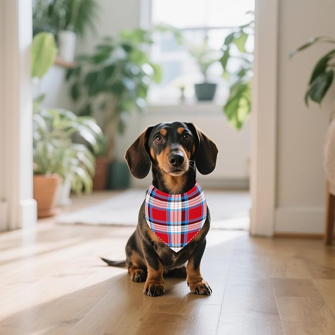 7 PCS Small Dog Bandanas Plaid Polyester Dog Bandana for Medium Dogs Cats Print One Side Large Scarves Party Grooming M