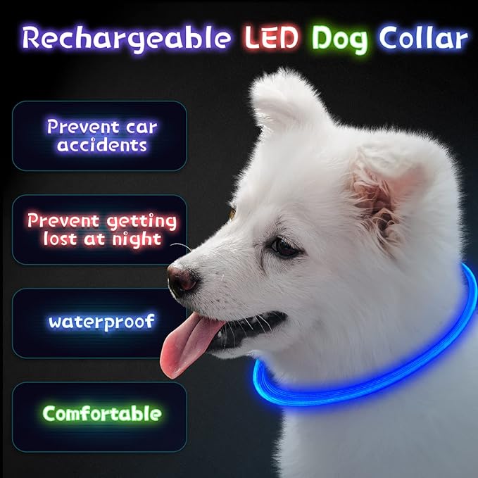 Weewooday 3 Pcs Dog Collar LED USB Rechargeable Lights Dog Necklace Collars Doggy Lights for Night Walking Adjustable Safety Lamp Pet Collars for Large Medium Small Puppy Pet(3 Colors,Classic Style)