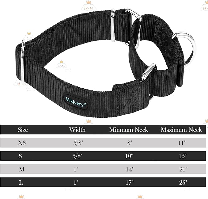 Mikivery Martingale Dog Collar Nylon Adjustable and Safety Training Colourful Comfortable Metal Buckle Pet Collars for Small Medium and Large Dogs(Black,L)