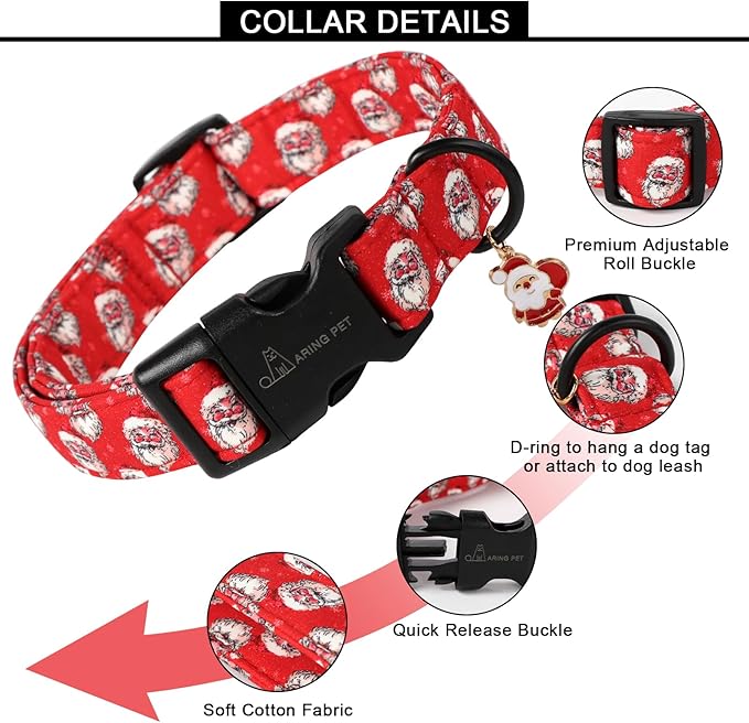 ARING PET Christmas Dog Collar-Cute Red Santa Claus Dog Collars, Adjustable Christmas Pet Collars Puppy Collar with Quick Release Buckle for Girl&Boy Dogs