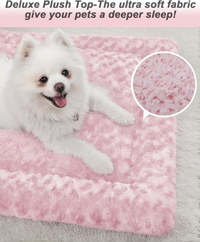 Washable Dog Bed Mat Crate Pad Soft Fluffy Pet Kennel Beds Dog Sleeping Mattress for Large Jumbo Medium Small Dogs, 29 x 18 Inch, Pink