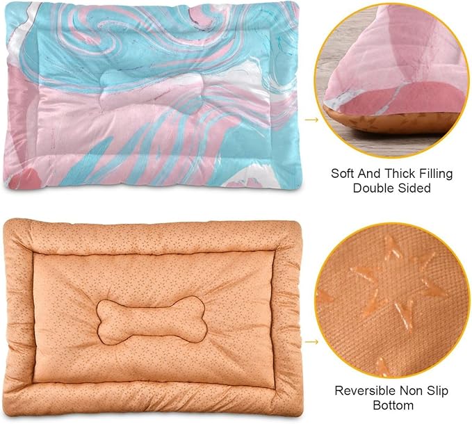 Blue-Pink Marble Texture Pet Beds, Soft Dog or Cat Beds Ideal for Dog Crates, Machine Wash & Dryer Friendly (18" x 24")