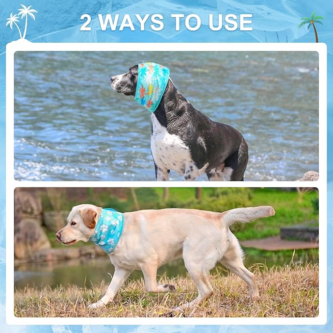 BEAUTYZOO Dog Cooling Bandana for Medium Large Dogs, 2 Pack Instant Cooling Bandanas Breathable Cooling Ice Towel Neck Wraps, Hawaiian Pattern Pet Scarf Keep Dogs Cool in Hot Summer, Blue L