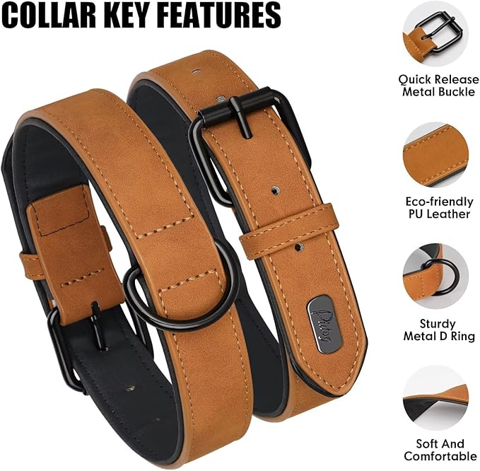 Didog Soft Padded Leather Dog Collar, Breathable Heavy Duty Dog Collar Faux Leather with Adjustable Rust-Proof Metal Buckle for Small Medium Large Dogs, Light Brown, XL Fit Neck 17-21"(44-71 lbs)