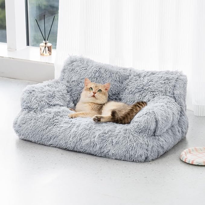 Mewoo Dog Couch, Small Dog Bed with Removable Washable Cover, Cute Cat Couch for Pets, Cat Beds for Indoor Cats with Anti-Slip Bottom (Grey)
