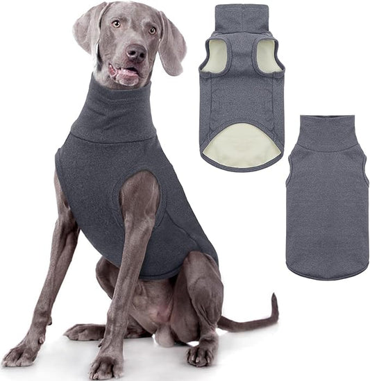 ROZKITCH Dog Sweaters Soft Fleece Pullover Sweatshirt Pajamas, Turtleneck Warm Pet Cold Weather Jacket Stretchy Vest Jumpsuit Apparel Outfit Clothes for Small Medium Large Dogs Walking Sleep Grey 3XL