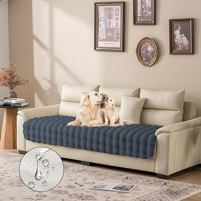 Waterproof Dog Bed Cover, Soft Plush Pet Blanket with Anti-Slip Back for Bed Couch Sofa, Furniture Protector for Small, Medium and Large Dogs and Cats (Noble Grey-Bubble, 30"x53")
