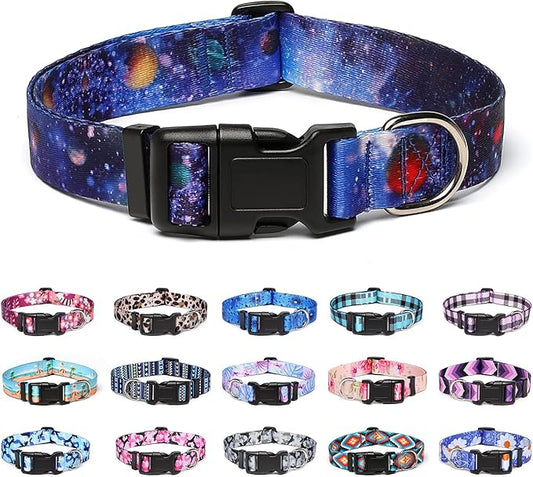 Adjustable Dog Collar with Patterns, Ultra Comfy Soft Nylon Breathable Pet Collar for Small Medium Large Dogs (M, Galaxy)