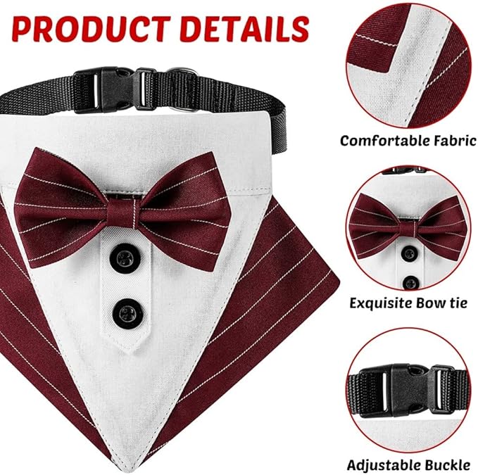 Dog Bowtie Bandana, Adjustable Formal Dog Tuxedo Collar with Bow Tie Pet Bowtie Collar for Boy Dog Wedding Grooming Birthday Party