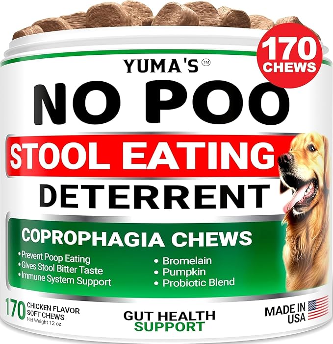 No Poo Chews for Dogs - 170 Ct - Coprophagia No Poop Eating Deterrent for Dogs - Stop Eating Poop for Canine - Probiotics & Digestive Enzymes Supplement - Made in USA