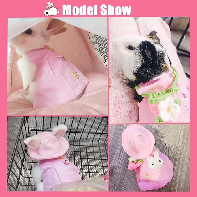Guinea Pig Clothes,Soft Bunny Ferret Clothes with Pet Rabbit Harness and Leash Mini Hat Bag Cute Brooch for Kitten Small Animal Collars