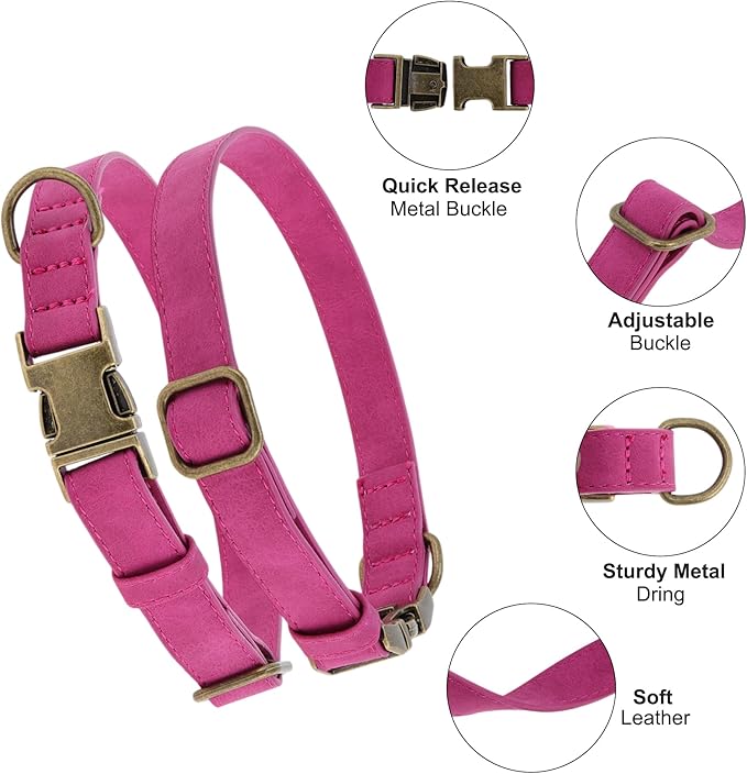 Dog Collar, Soft PU Durable Heavy Duty with Quick Release Metal Buckle, Puppy, Adjustable for Dogs Small Purple