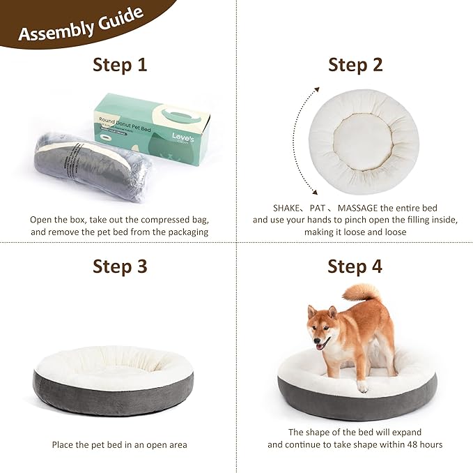 Love's cabin Round Donut Cat and Dog Cushion Bed, 30in Pet Bed for Medium or Large Dogs, Anti-Slip & Water-Resistant Bottom, Soft Durable Fabric Pet beds, Washable Calming Cat Bed Dark Grey