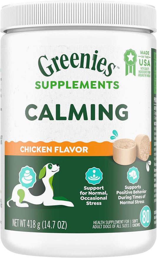 Greenies Supplements Calming Chews for Dogs Chicken Flavor, 14.7 oz. Container of 80 ct.