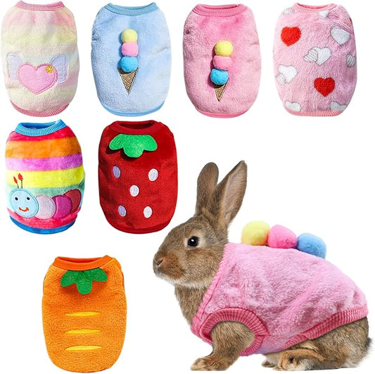 7 Pcs Bunny Clothes for Small Animals - Warm Vest, Soft T-Shirt Costume for Rabbits, Guinea Pigs, Hamsters, Kittens, Ferrets, Chihuahuas, Puppies, Mini Dogs - XS