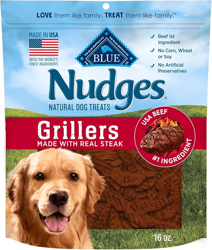 Blue Buffalo Nudges Grillers Natural Dog Treats, Made in the USA with Real Steak, 16-oz Bag