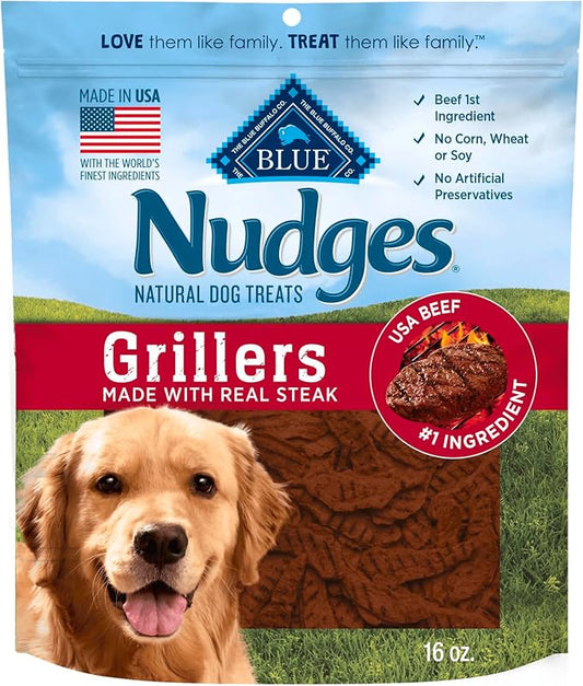 Blue Buffalo Nudges Grillers Natural Dog Treats, Made in the USA with Real Steak, 16-oz Bag