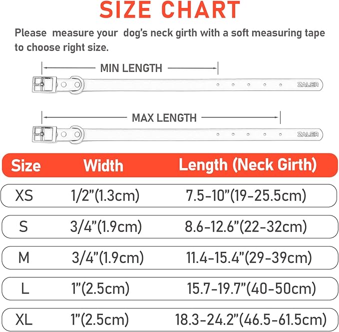 ZALER Waterproof Dog Collar, Adjustable Odor Proof Dog Collars Easy to Clean, Soft Comfortable Pet Collars for Large, Medium Small Dogs (Bright Orange, M(Length:11.4''-15.4''; Width:0.75''))