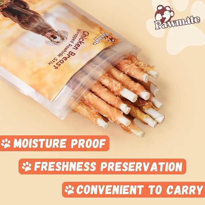 Chicken Wrapped Rawhide Sticks, Long Lasting Dog Treats High Protein Dog Chews Trainning Snacks Natural Chicken Treats for Small Medium Large Dogs 20-21 Count