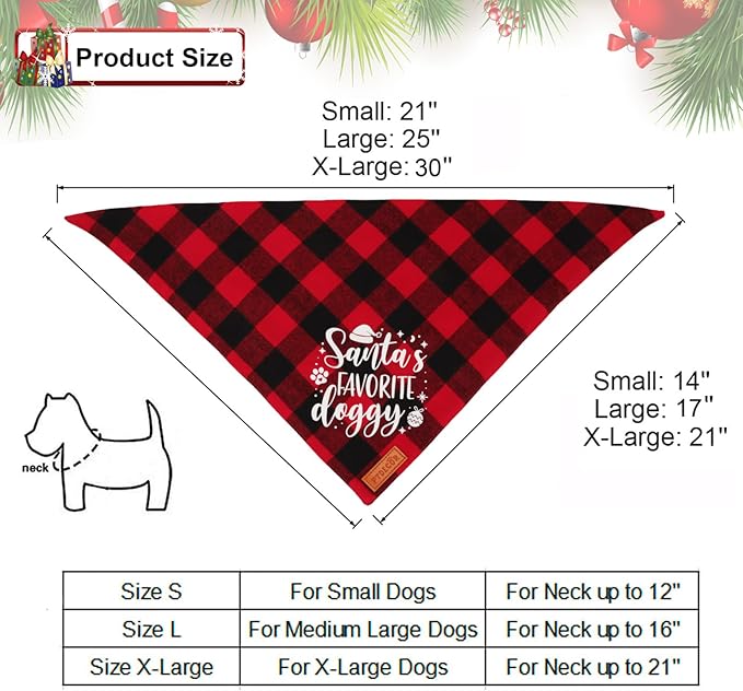 PTDECOR 2 Pack Dog Christmas Bandanas, Classic Red Green Plaid Pet Scarf Triangle Bibs Kerchief Christmas Bandanas for Small Dogs Pets (Small)