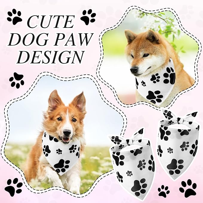 Sanwuta 20 Pack Paw Print Dog Bandanas Bulk for Dogs Triangle Scarf Bibs Kerchief Pet Bandanas Set for Small Medium Large Puppy Cats Pet Costume Accessories Decoration