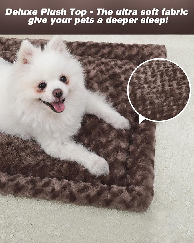 Washable Dog Bed Mat Reversible Dog Crate Pad Soft Fluffy Pet Kennel Beds Dog Sleeping Mattress for Large Jumbo Medium Small Dogs, 41 x 27 Inch, Brown