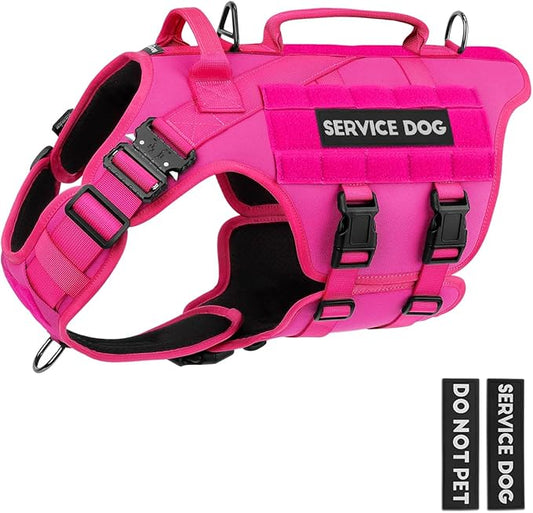 Tactical Dog Harness - PETNANNY Dog Harness Service Dog Vest for Large Breed Dog, Hook and Loop Panel for Service Dog Patchs, Work Dog MOLLE Vest with Handle for Walking Hiking Training(Pink,L)