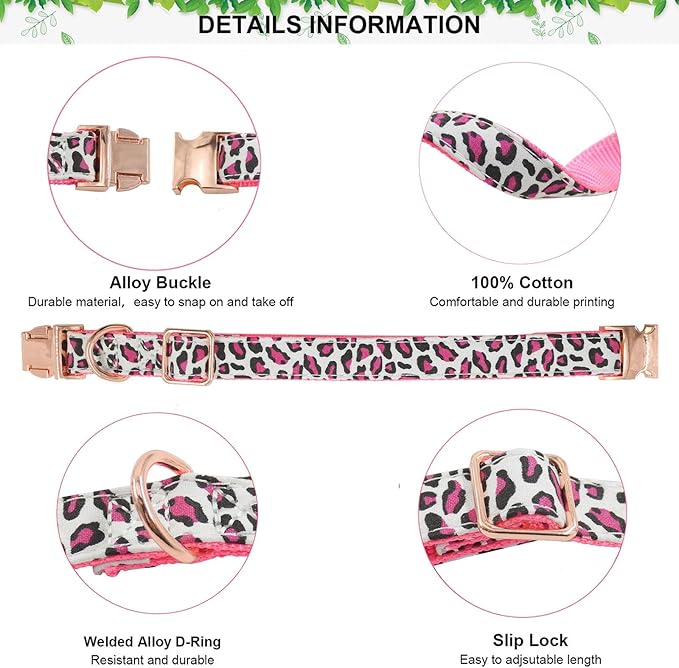 Metal Buckle Dog Collar, Durable Adjustable Dog Collar Soft for Small Medium Large Dogs (S(10-14in), Pink Leopard)