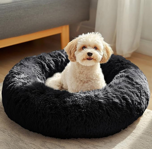 JOLLYVOGUE Dog & Cat Bed, Calming Anti-Anxiety Pet Bed for Small Dogs, Fluffy Donut Cushion for Small and Medium Pets (24")