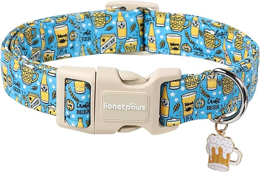 Lionet Paws Summer Dog Collar- Cute Beer Dog Collars with Plastic Buckle,Blue Yellow Light Adjustable Dog Collars for Small Dogs