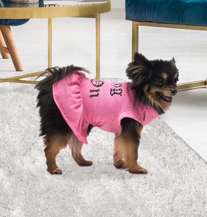 Juicy Couture Bling it On Cheer Dog Dress ā Pullover Design Puppy Shirt with Elasticated Waistline and Flared Skirt, Doggie Clothes for Convenient Bathroom Breaks, Small (5-7 lbs.)