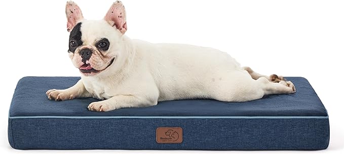 Bedsure Memory Foam Dog Bed Medium Size Dogs- Orthopedic Waterproof Pet Beds for Crate with Removable Washable Water-Resistant Cover and Nonskid Bottom - Plush Flannel Fleece Top Pet Mat, Navy