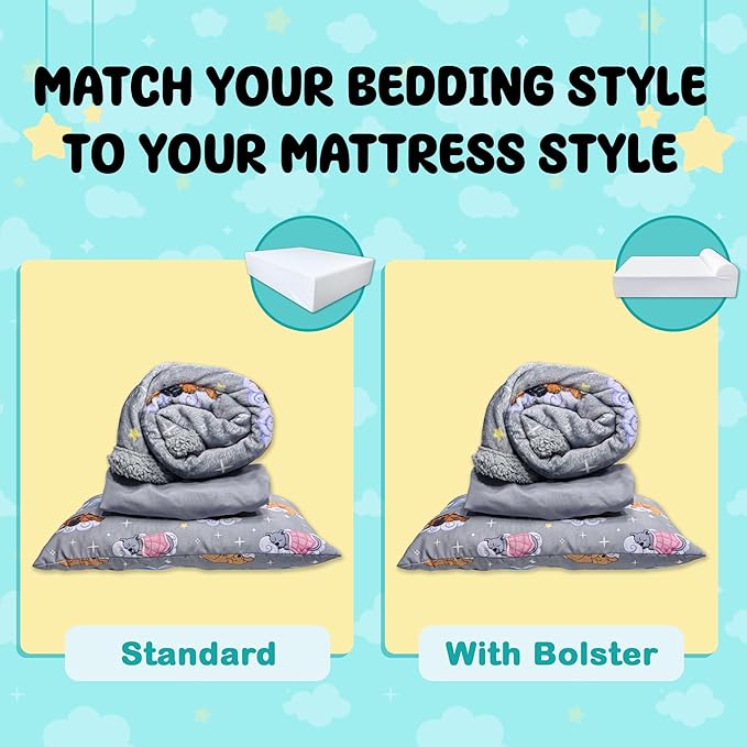 Sweet Dreams Bedding Set - Soft Sherpa & Fleece Reversible Blanket, Plush Pillow, Gray Fitted Sheet for Comfort - Oeko-Tex 100 Certified, Safe & Gentle for Pets (Standard)