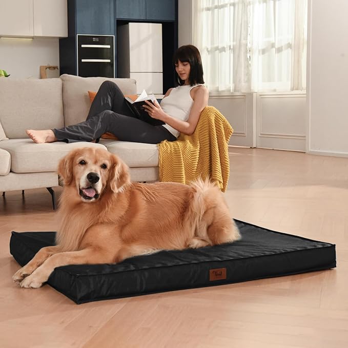 Outdoor Dog Bed for Medium Dogs, Waterproof Dog Crate Bed for Medium Dogs Cats, Orthopedic Egg Crate Foam Pet Bed with Washable and Removable Oxford Cover, Black