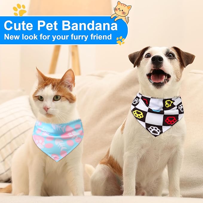 72 Pcs Dog Bandanas Bulk for Summer Adjustable Washable Pet Triangle Scarf Soft Kerchief Bib for Summer Holiday Pet Costume Accessories (Dog Paw Print)
