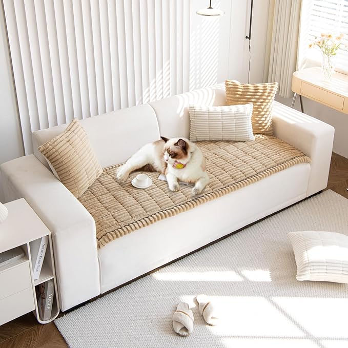 OTOB Couch Cover for Dogs Washable, Non Slip Plush Sofa Covers, Soft Fuzzy Durable Kids Pet Friendly Furniture Protector Covers (Coffee, 27.6" x 70.9")