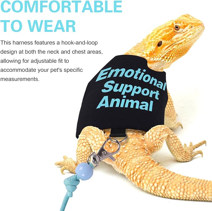 Bearded Dragon Harness and Leash Set Adjustable Reptile Lizard Leash Rope Vest Clothes Starter Kit Accessories for Small Animal Outdoor Walking Training
