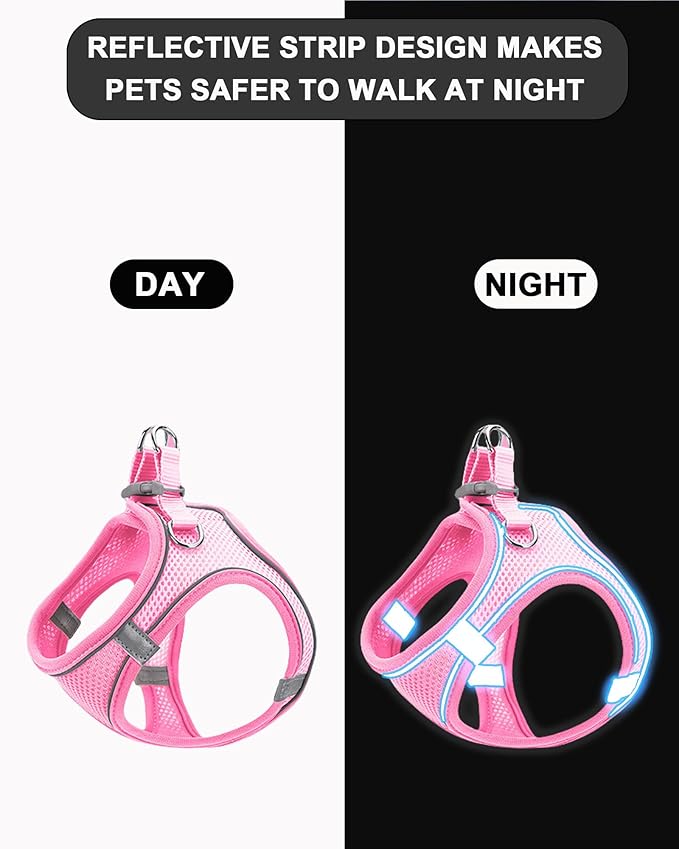 XXXS Red Soft Mesh Dog Harness and Leash Set,No Escape Puppy Harnesses for Training Walking, Reflective Adjustable Puppy Vest for Small Medium Dogs, Cats (Red, XXXS)