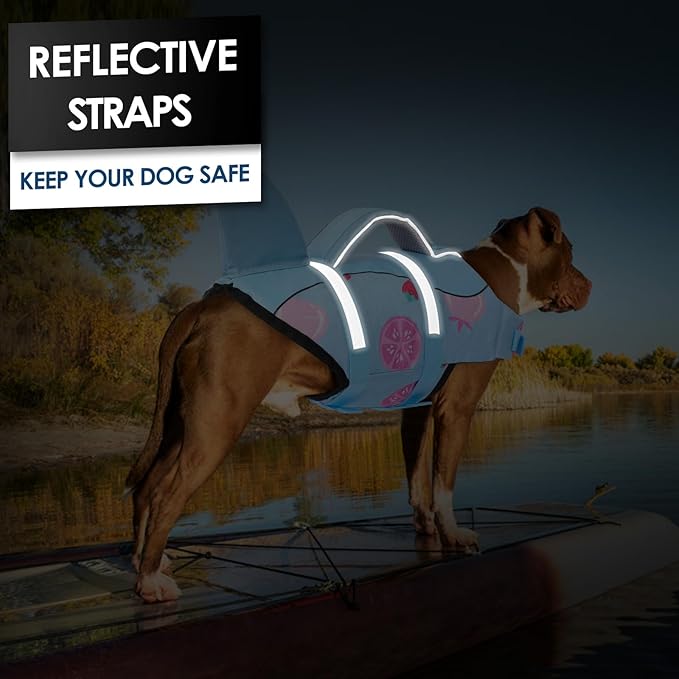 AOFITEE Dog Life Vest for Swimming, Shark Dog Life Jacket Large, High Flotation Dogs Swimming Vest with Rescue Handle and Reflective Stripe, Dogs Lifesaver Swimsuit for Boating Summer Pool Beach, XL