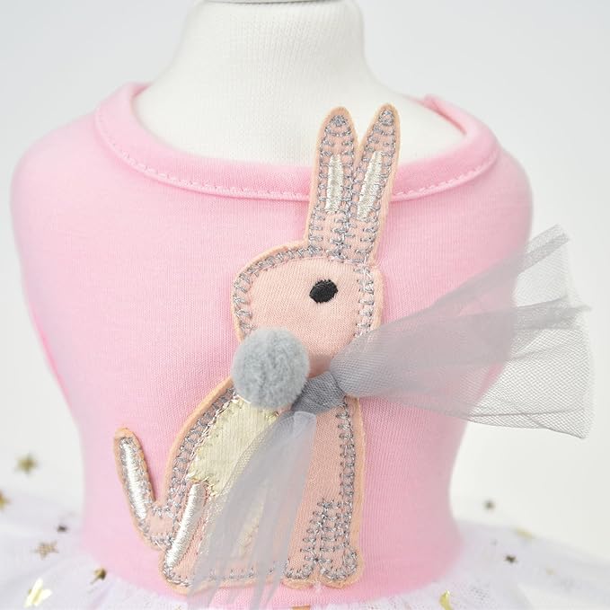 FLAdorepet Happy Easter Dog Dress Pink Bunny Pet Cat Puppy Dresses Tutu Skirt Summer Small Dog Girl Shirt Clothes Rabbit Costume(Rabbit, X-Small)